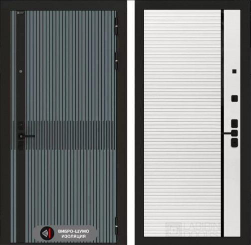 Входная дверь Лабиринт ISSIDA 22 - Белый софт, черная вставка