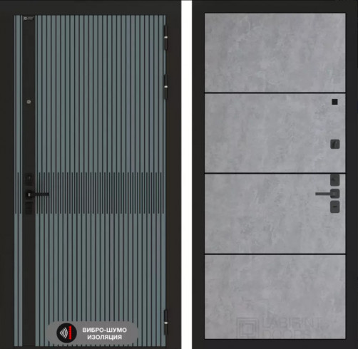 Входная дверь Лабиринт ISSIDA 25 - Бетон светлый, черный молдинг